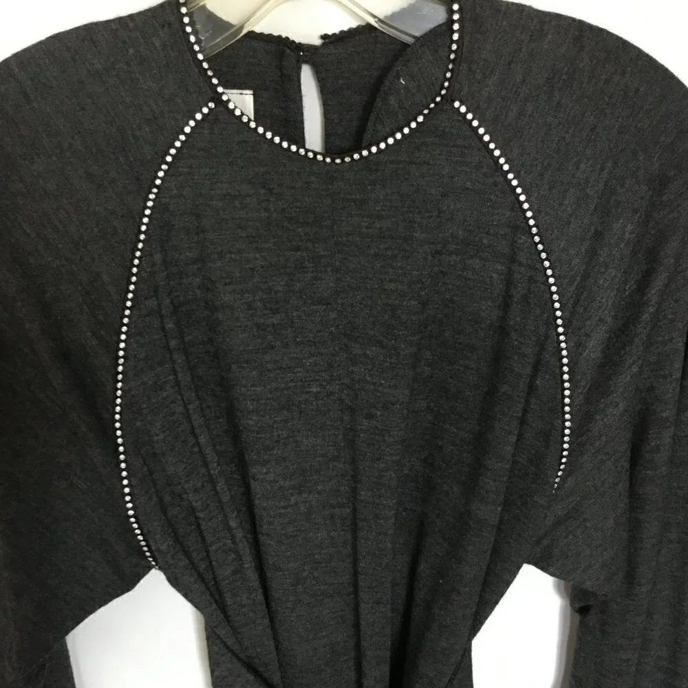 NR1 by Ned Gould Midi Dress Vintage Wool Gray with Rhinestone Accents in Size 10 - Picture 7 of 7